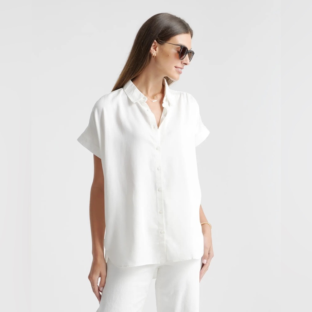Quince Women's Vintage Wash Tencel Camp Shirt in White M